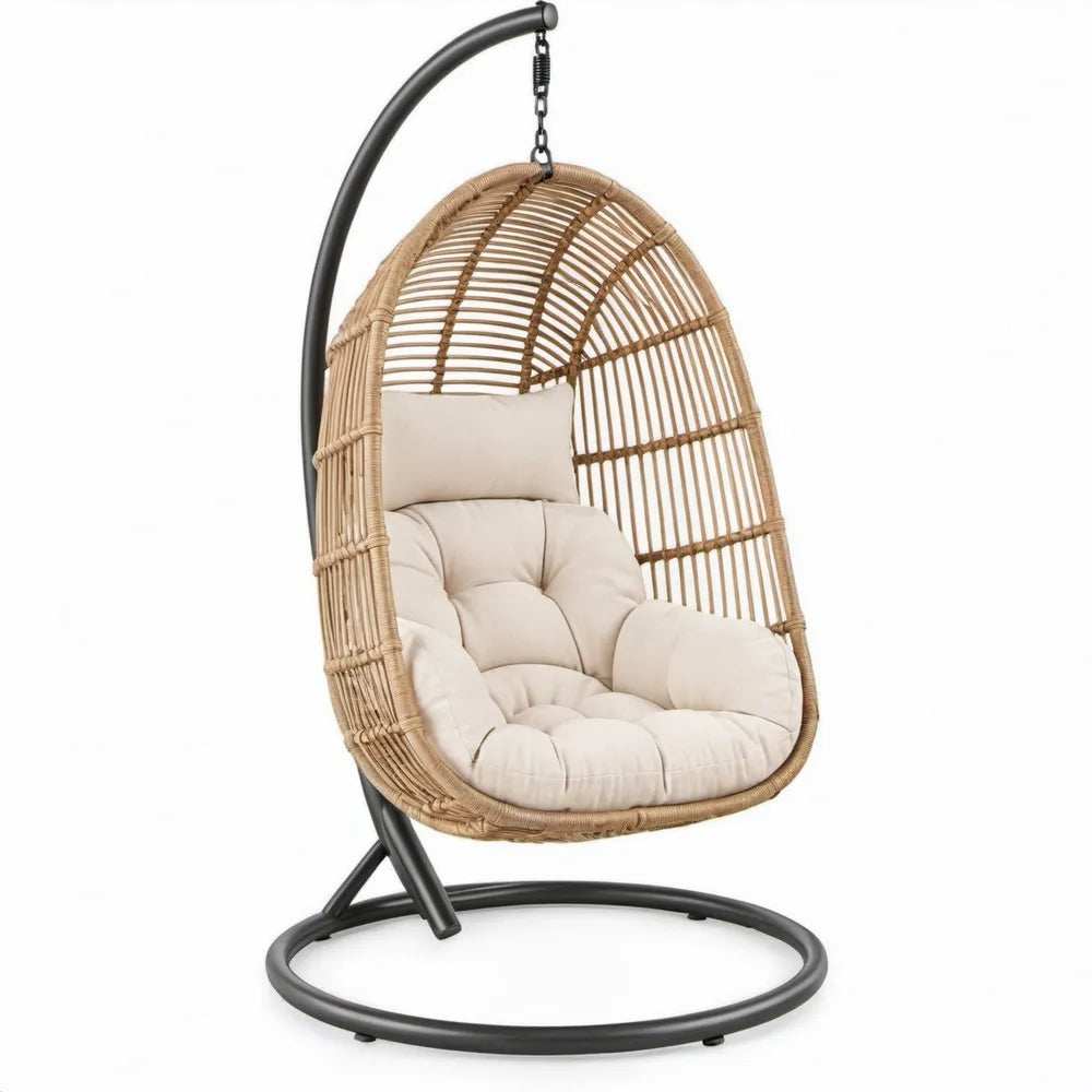 Hangstoel met standaard 105 x 105 x 195 cm Naturel/Zwart/Crème