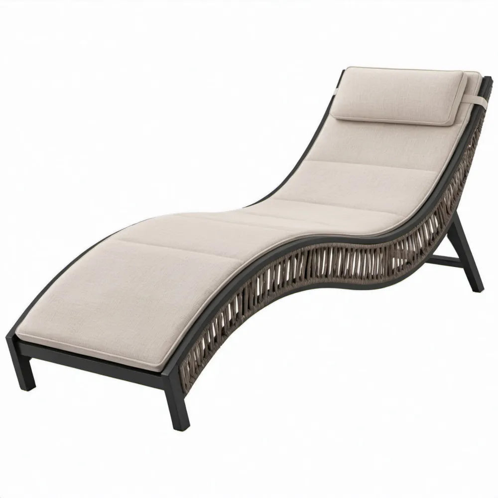 Ligbed met golvend aluminium frame en PE-vlechtwerk, 200 x 70 x 85 cm, Beige/Grijsbruin/Antraciet
