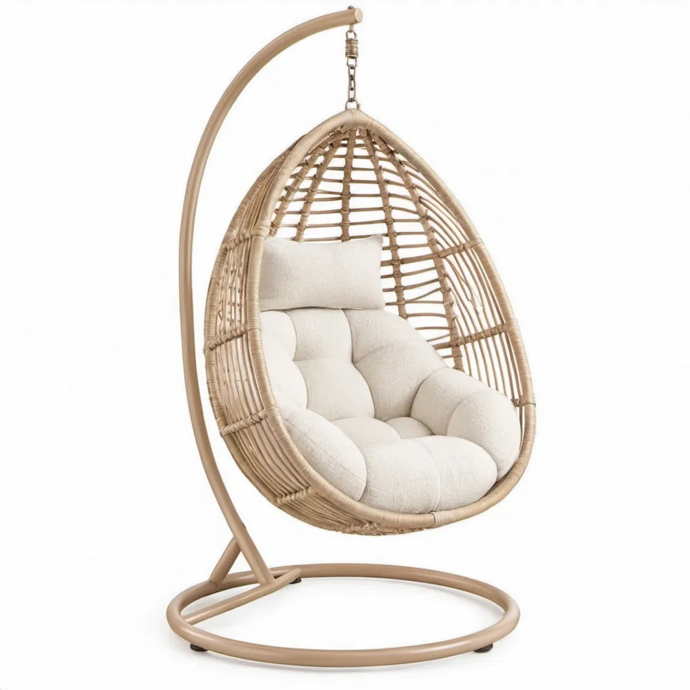 Ei-vormige hangstoel met standaard 105 x 105 x 195 cm beige/crème