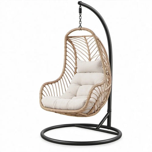 Eivormige hangstoel met standaard 95 x 95 x 195 cm beige, crème en zwart