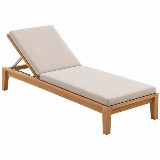 Verstelbaar ligbed 200 x 70 x 35 cm van massief acaciahout met beige polyester kussens