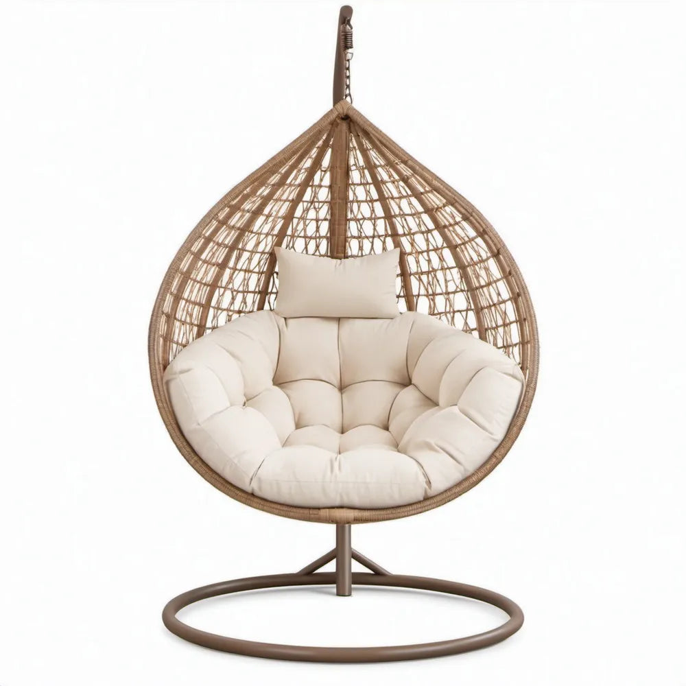 Hangstoel met standaard van PE-rotan en staal, 105 x 105 x 195 cm, bruin/beige
