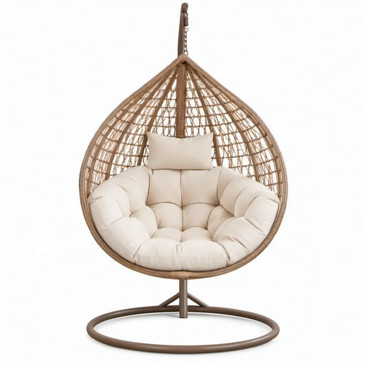 Hangstoel met standaard van PE-rotan en staal, 105 x 105 x 195 cm, bruin/beige