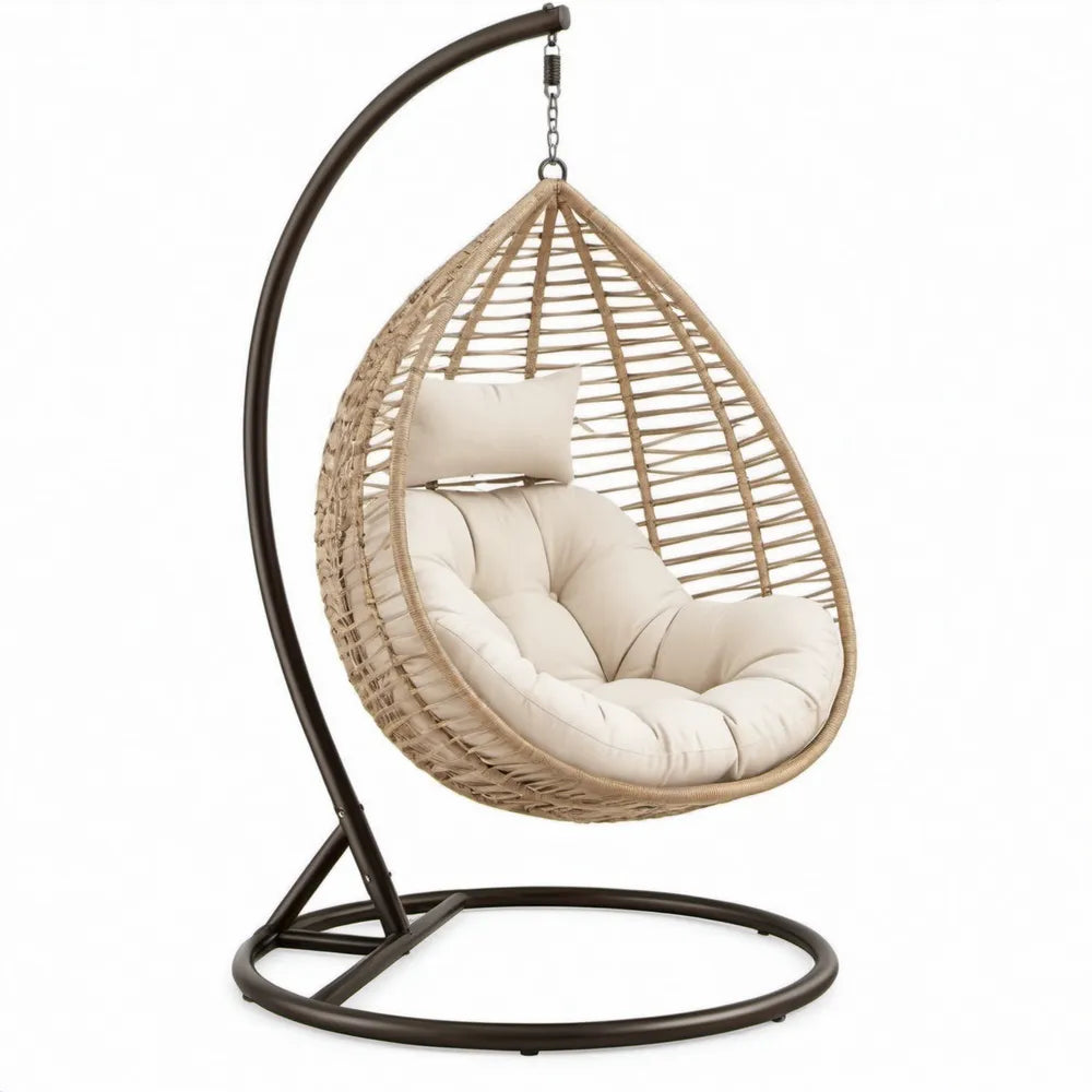 Druppelvormige hangstoel met standaard 105 x 105 x 195 cm Beige/Crème/Donkerbruin