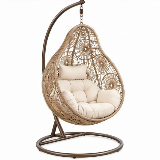 Druppelvormige zitting met standaard 105 x 105 x 195 cm bruin/beige PE-rattan, staal en polyester