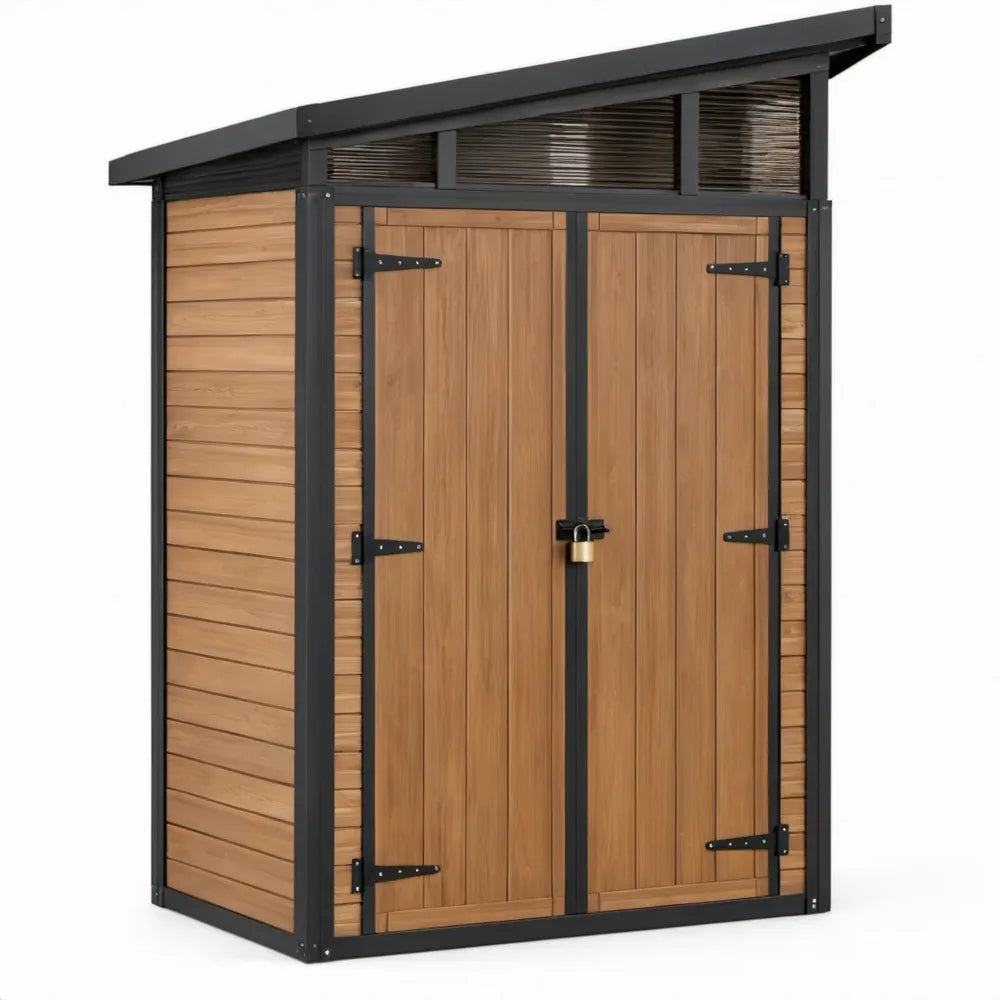 Tuinkast met dubbele deuren 120 x 65 x 160 cm – Bruin/Zwart
