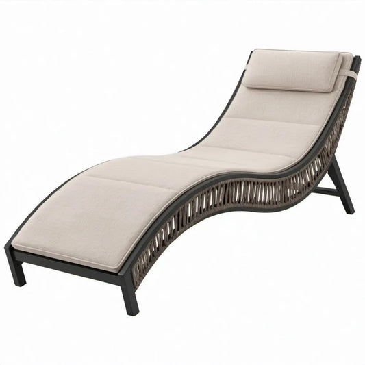 Ligbed met golvend aluminium frame en PE-vlechtwerk, 200 x 70 x 85 cm, Beige/Grijsbruin/Antraciet