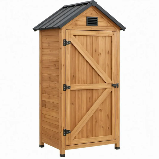 Tuinschuur van Massief Vurenhout met Deur en Zadeldak, 55 x 52,5 x 183 cm, Naturel/Antraciet