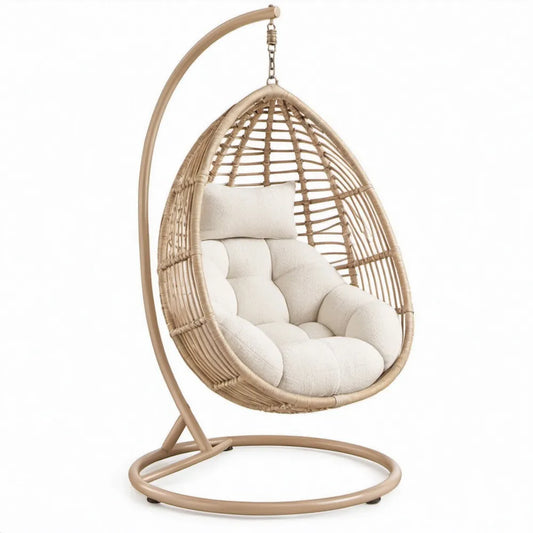 Ei-vormige hangstoel met standaard 105 x 105 x 195 cm beige/crème