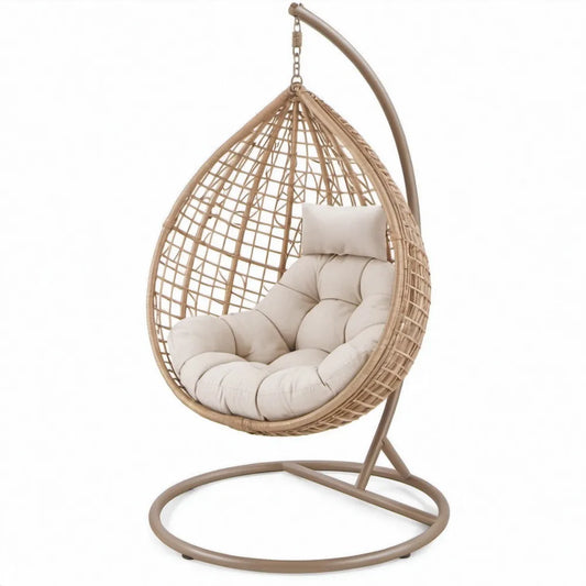 Hangstoel met standaard 95 x 95 x 195 cm Taupe met crèmekleurige polyester kussens