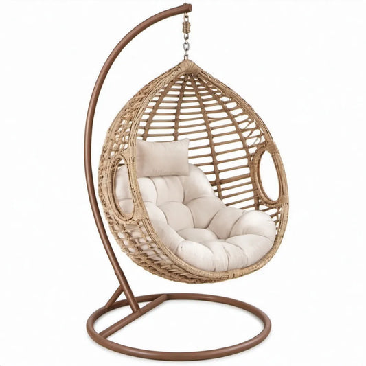 Hangstoel met standaard 104 x 118 x 196 cm Bruin Naturel Beige Crème PE-rotan Staal